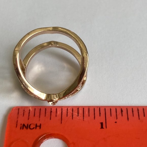 Rose Gold Cubic Zirconia Cocktail Ring Boho Art Deco Size 7 Plated Statement - Picture 11 of 11